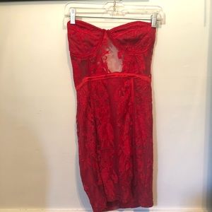 Missguided Red Bandeau Boned Lace Mini Dress